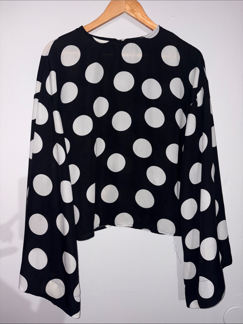 SHEIN Black Blouse with White Polka Dots - Long Sleeve